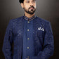 Indo Western Sherwani Jacquard Silk Blue Embroidered Mens