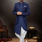 Indo Western Sherwani Jacquard Silk Blue Embroidered Mens