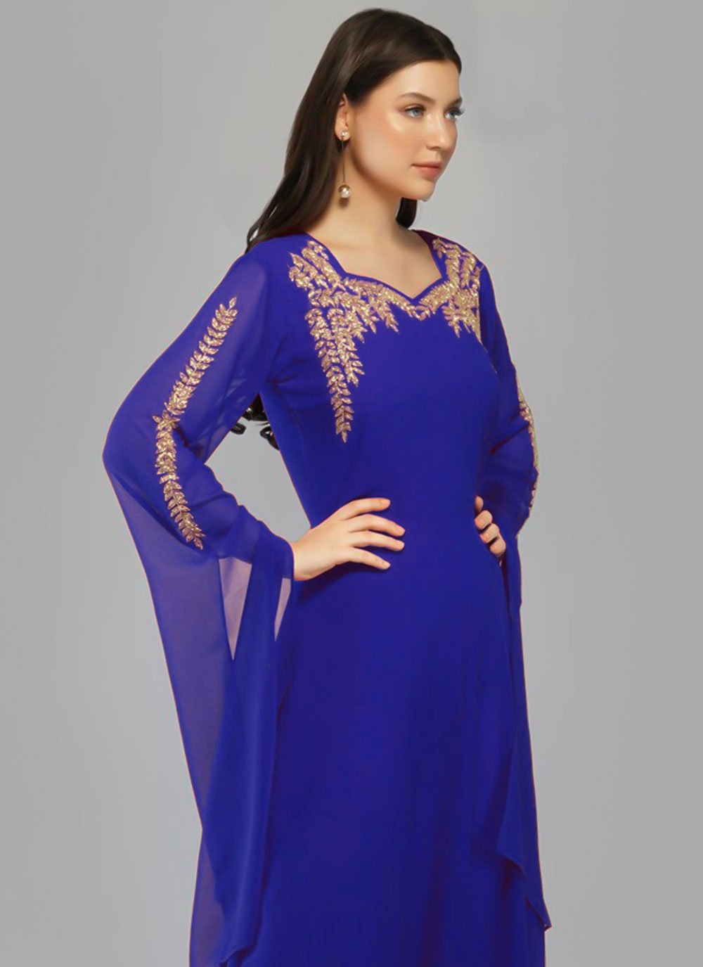 Party Wear Kurti Georgette Blue Embroidered Kurtis