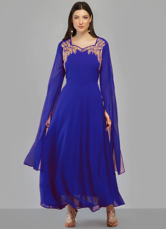 Party Wear Kurti Georgette Blue Embroidered Kurtis