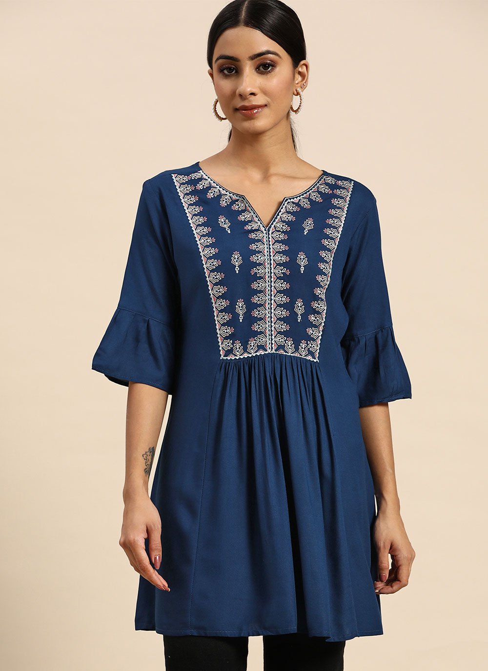 Casual Kurti Rayon Blue Embroidered Kurtis