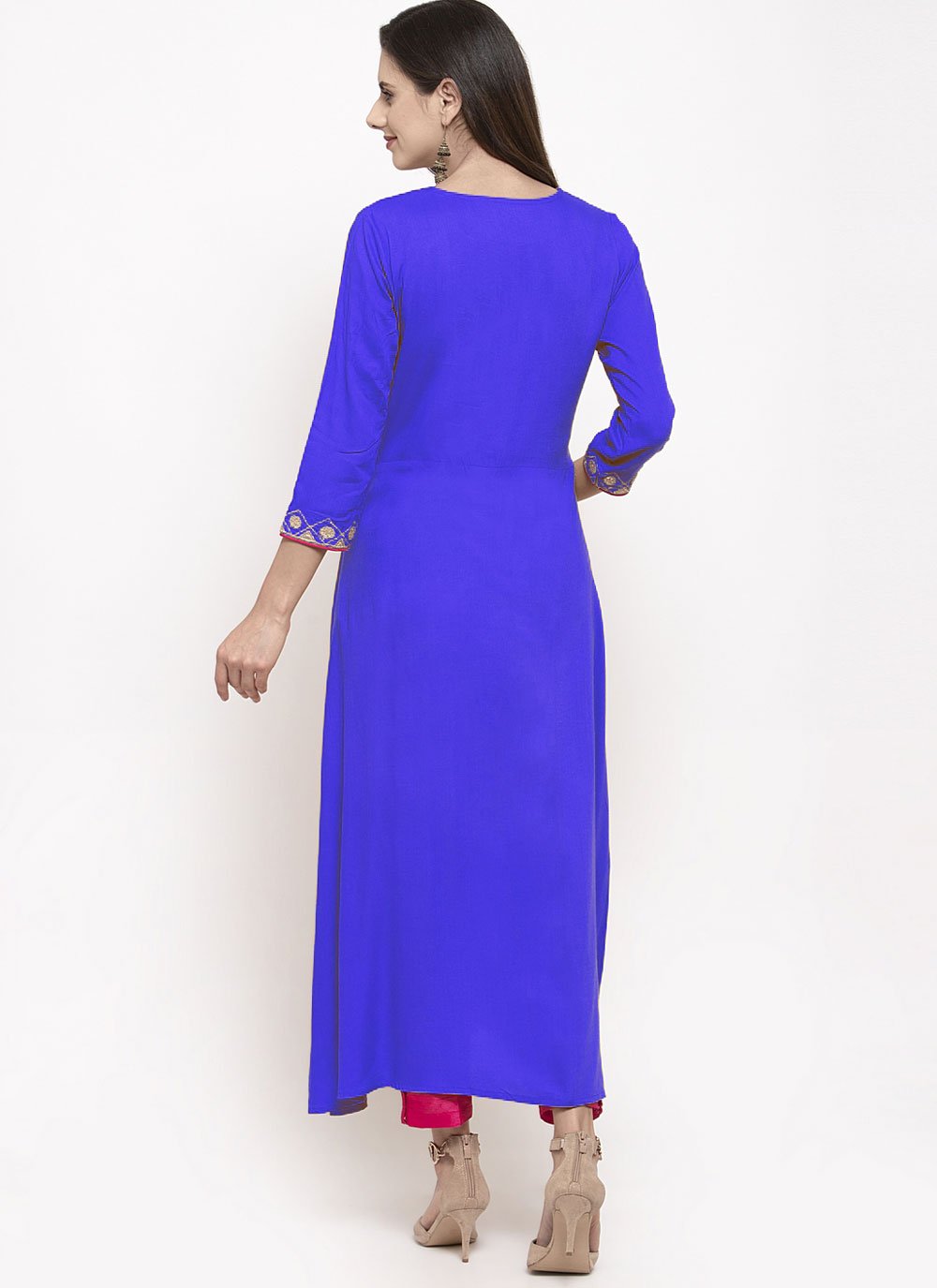 Party Wear Kurti Rayon Blue Embroidered Kurtis