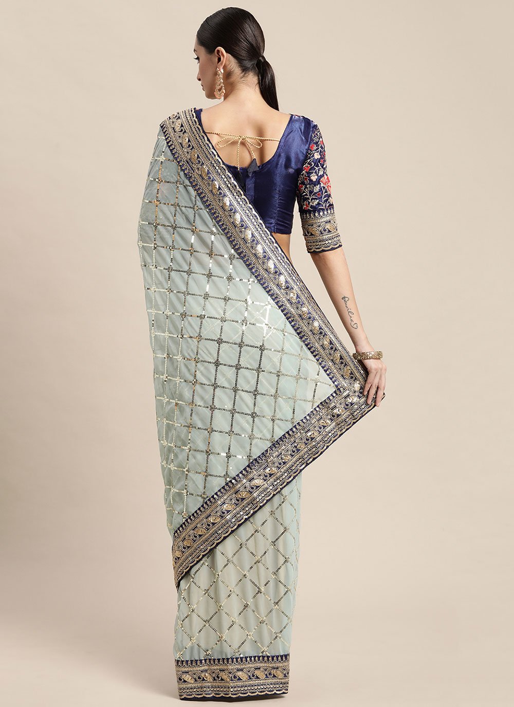 Classic Georgette Blue Embroidered Saree