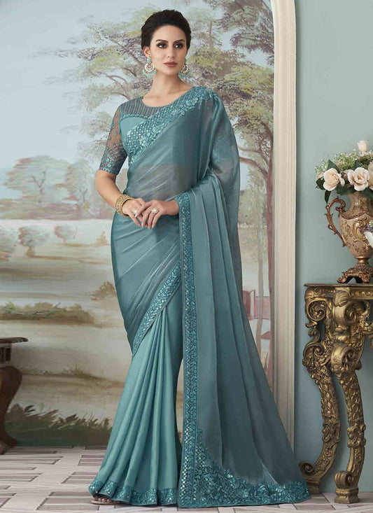 Classic Silk Blue Embroidered Saree