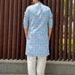 Kurta Pyjama Soft Cotton Blue Embroidered Mens