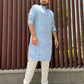 Kurta Pyjama Soft Cotton Blue Embroidered Mens