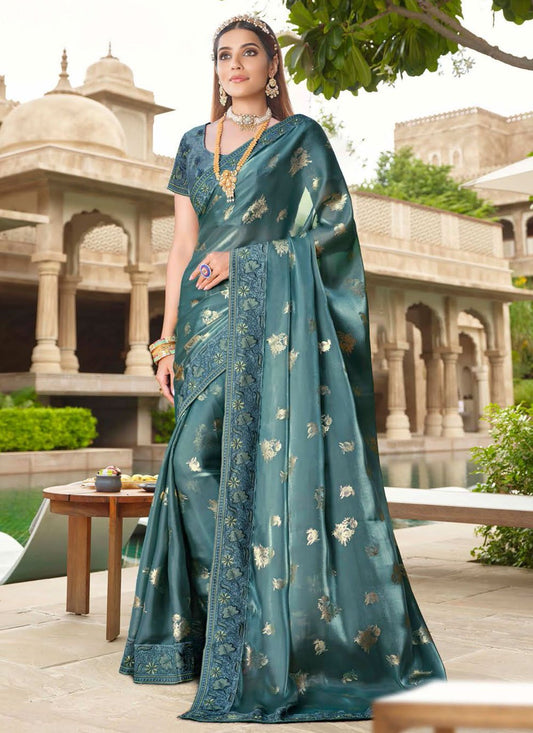 Traditional Saree Silk Blue Embroidered Saree