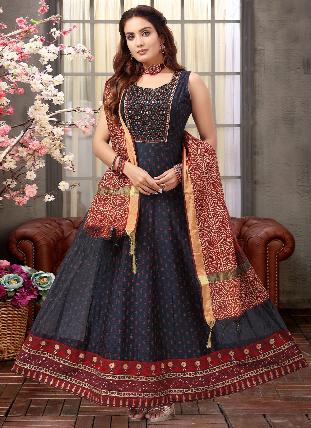 Salwar Suit Silk Blue Embroidered Salwar Kameez