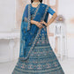 Lehenga Choli Net Blue Embroidered Lehenga Choli