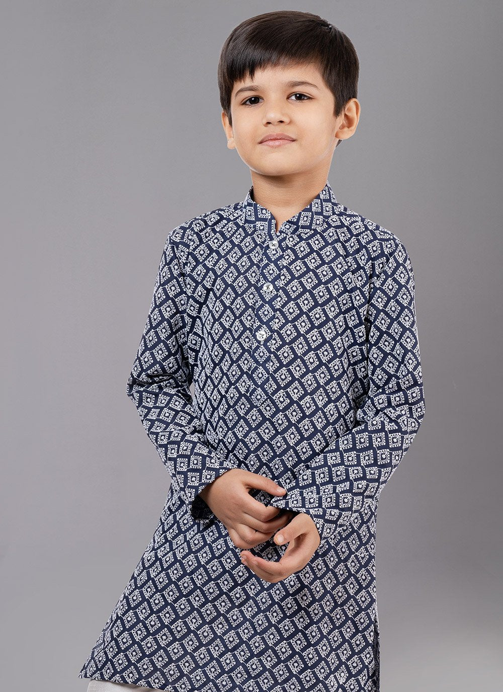 Kurta Pyjama Cotton Silk Blue Embroidered Kids