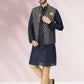 Kurta Payjama With Jacket Banarasi Silk Jacquard Blue Jacquard Work Mens