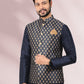 Kurta Payjama With Jacket Banarasi Silk Jacquard Blue Jacquard Work Mens