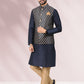 Kurta Payjama With Jacket Banarasi Silk Jacquard Blue Jacquard Work Mens