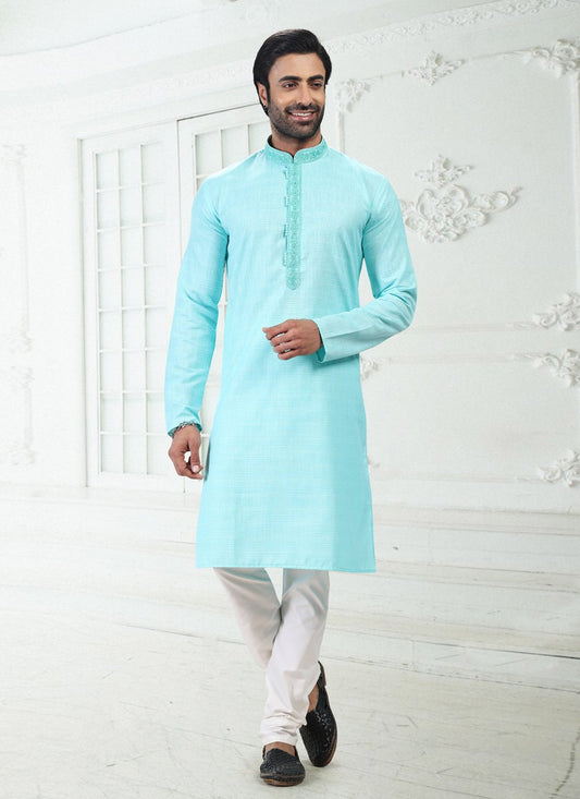 Kurta Pyjama Cotton Linen Blue Thread Mens