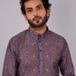 Kurta Pyjama Silk Blue Print Mens