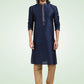 Kurta Pyjama Banarasi Jacquard Blue Fancy Work Mens