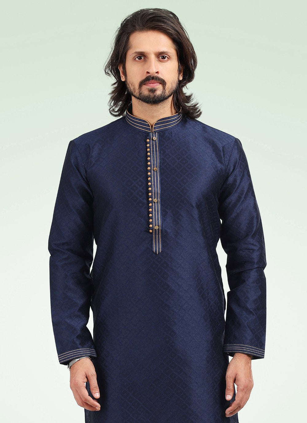 Kurta Pyjama Banarasi Jacquard Blue Fancy Work Mens