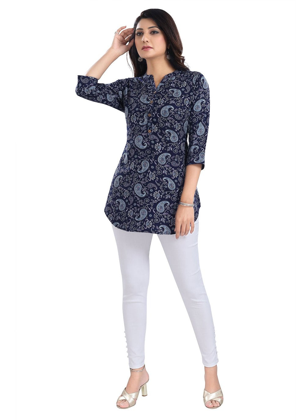 Designer Kurti Polyester Blue Fancy Work Kurtis