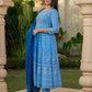 Designer Kurti Cotton Blue Embroidered Kurtis