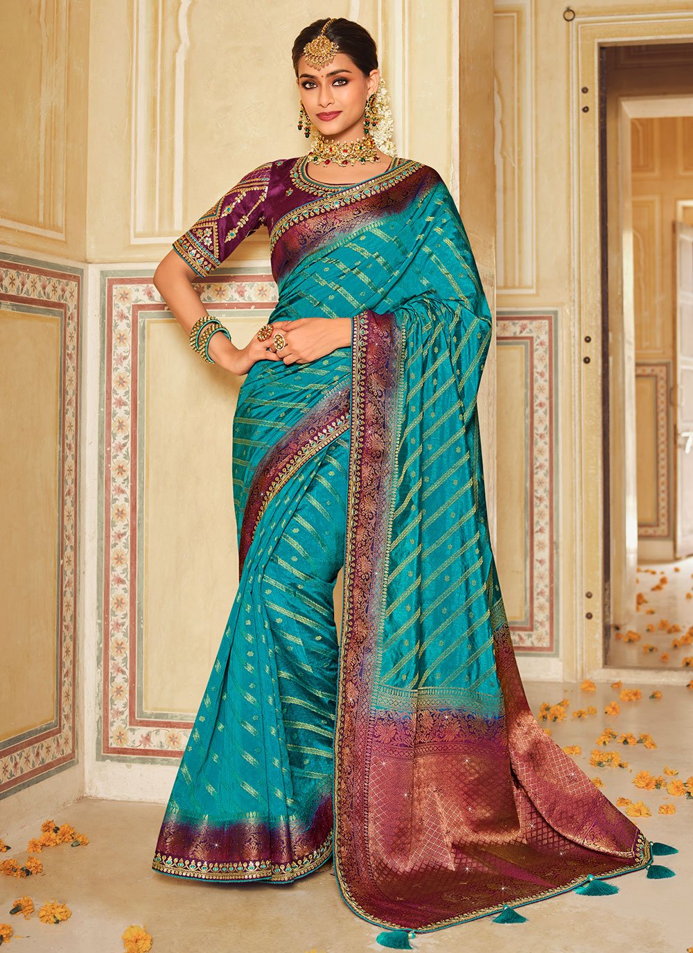 Trendy Saree Fancy Fabric Blue Embroidered Saree