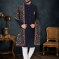 Indo Western Sherwani Fancy Fabric Blue Embroidered Mens