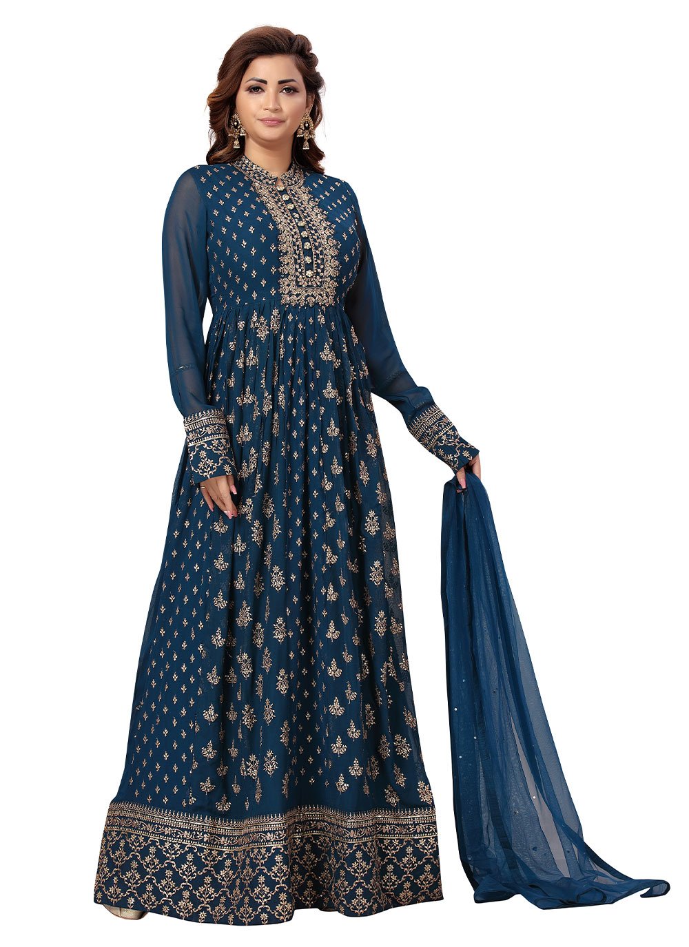 Trendy Suit Faux Georgette Blue Embroidered Salwar Kameez