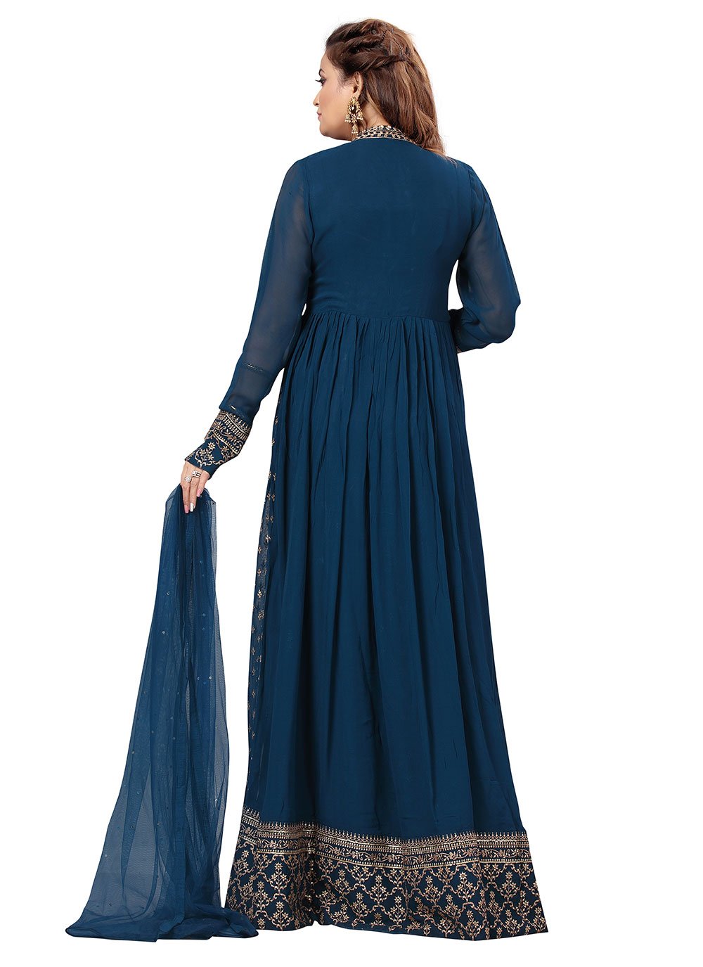 Trendy Suit Faux Georgette Blue Embroidered Salwar Kameez