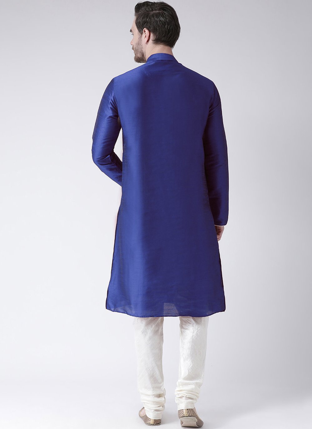 Kurta Pyjama Art Dupion Silk Blue Embroidered Mens