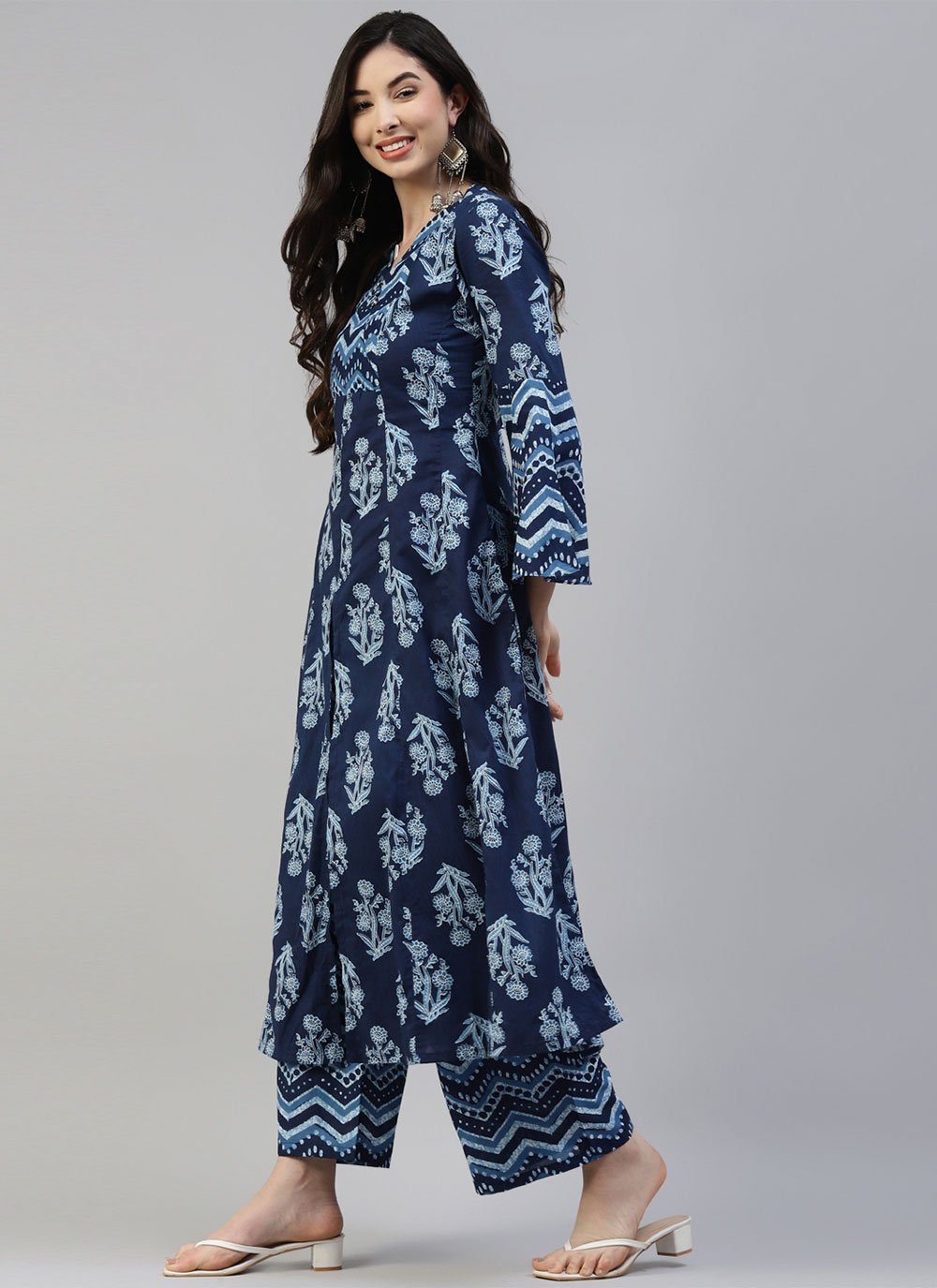 Casual Kurti Cotton Blue Print Kurtis