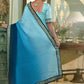 Classic Chinon Blue Embroidered Saree