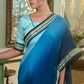 Classic Chinon Blue Embroidered Saree