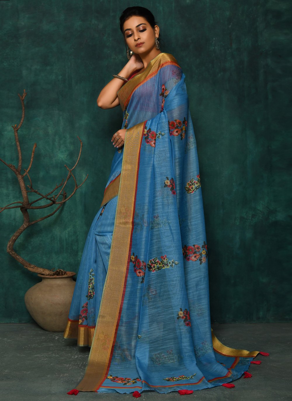 Designer Fancy Fabric Blue Digital Print Saree