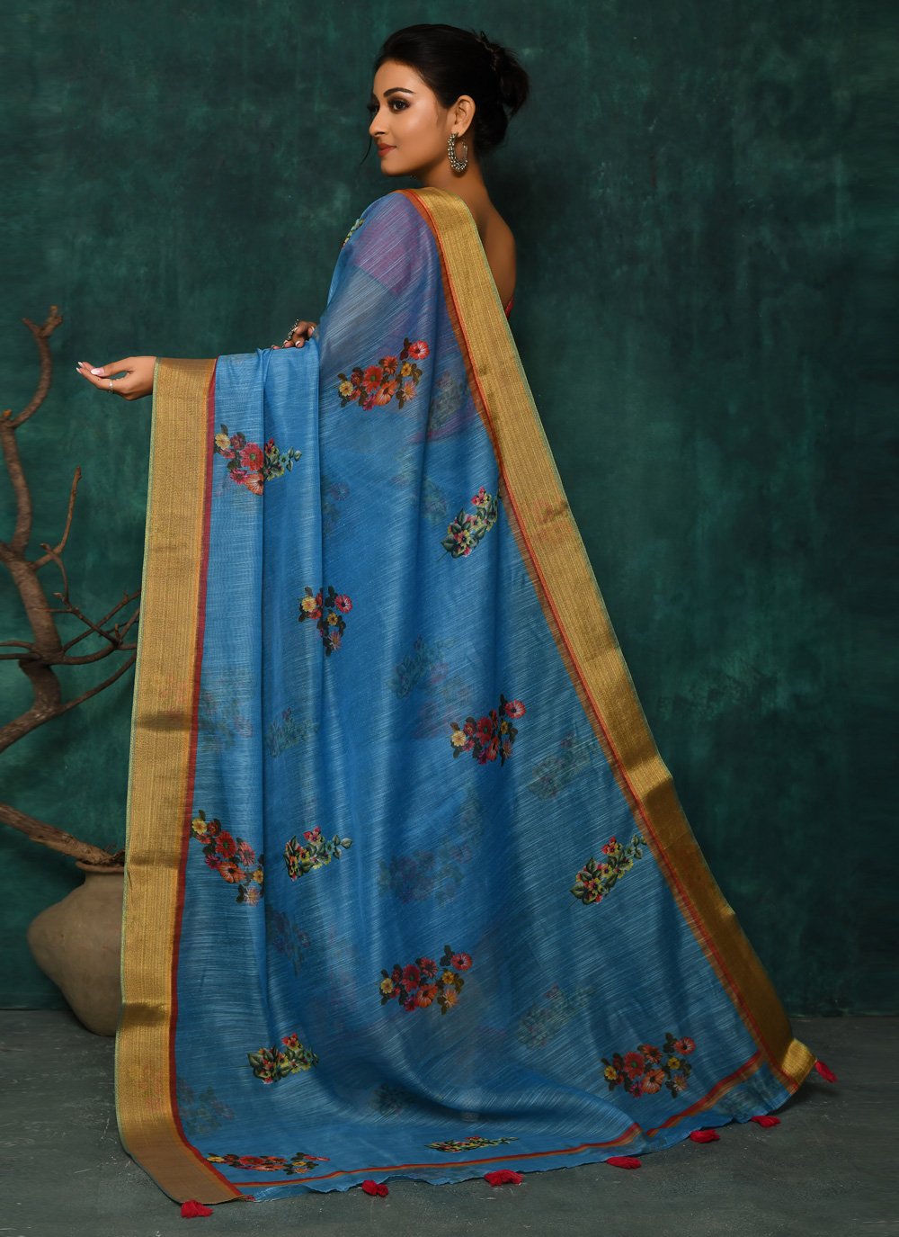 Designer Fancy Fabric Blue Digital Print Saree