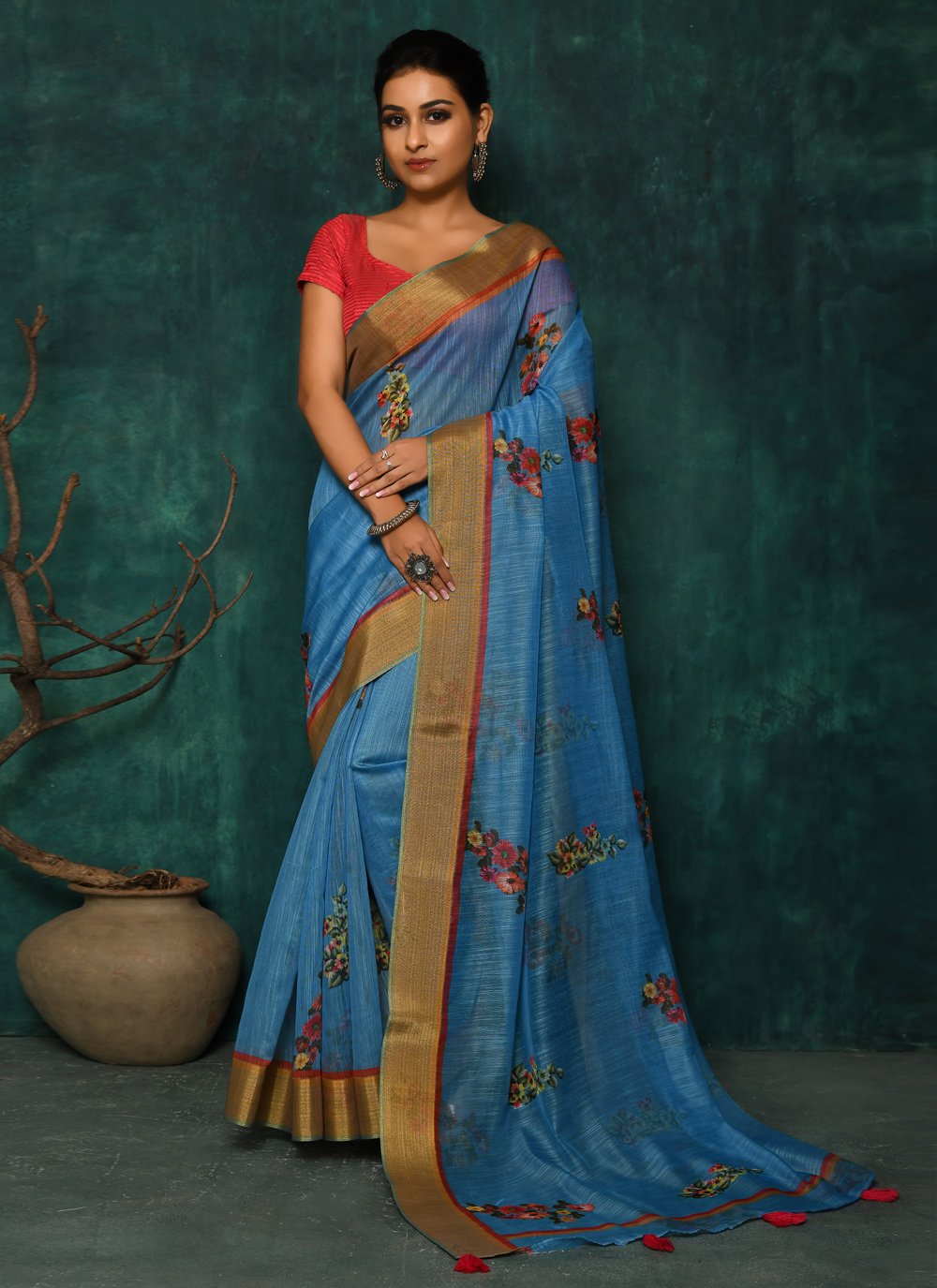 Designer Fancy Fabric Blue Digital Print Saree