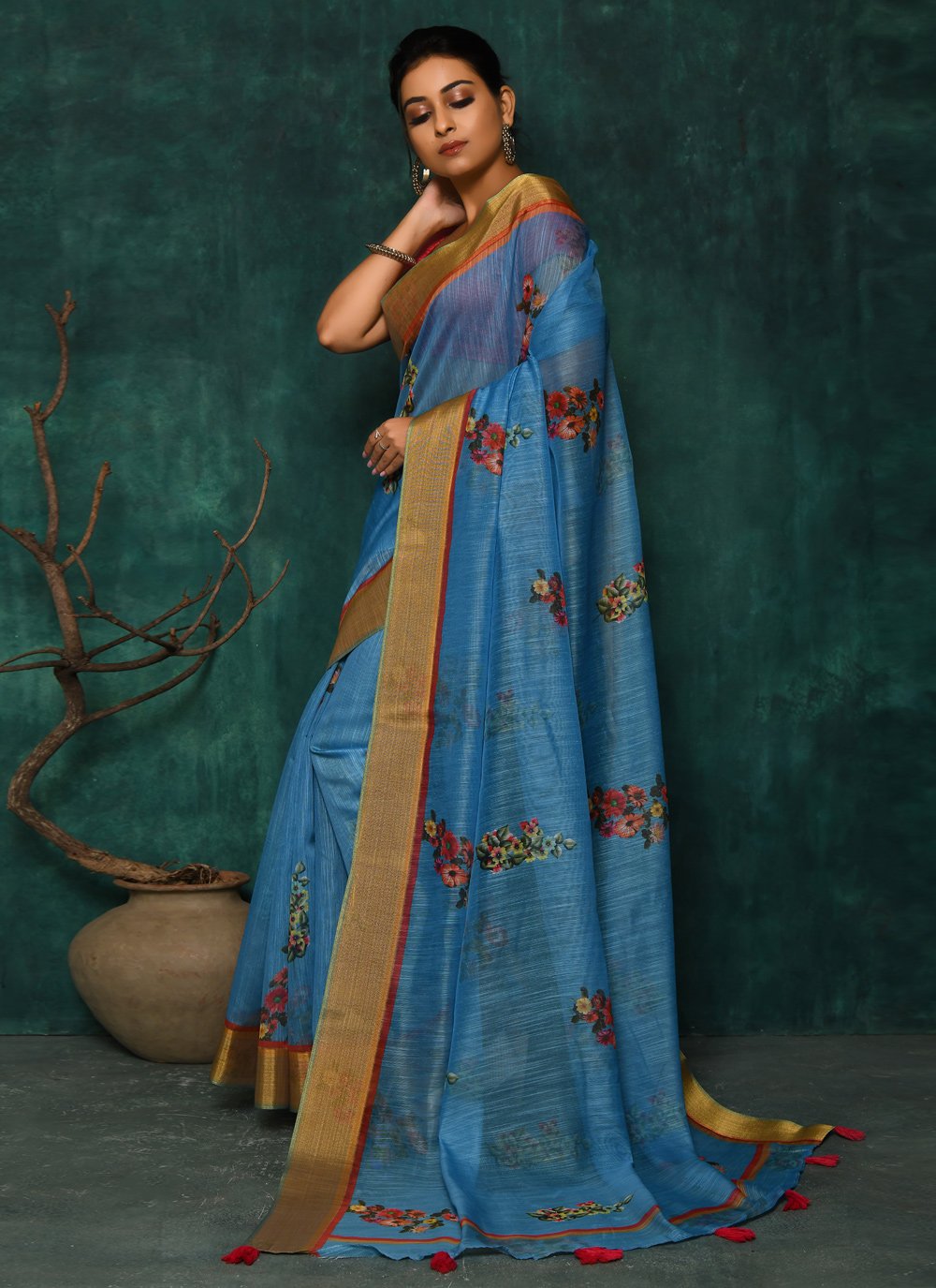 Designer Fancy Fabric Blue Digital Print Saree