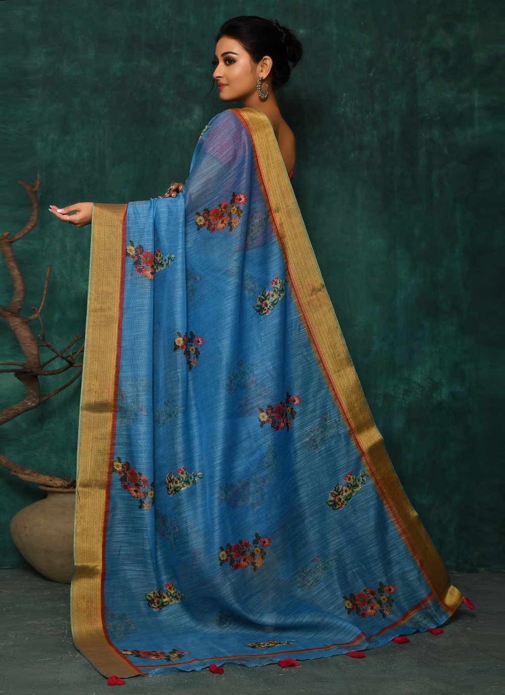 Designer Fancy Fabric Blue Digital Print Saree