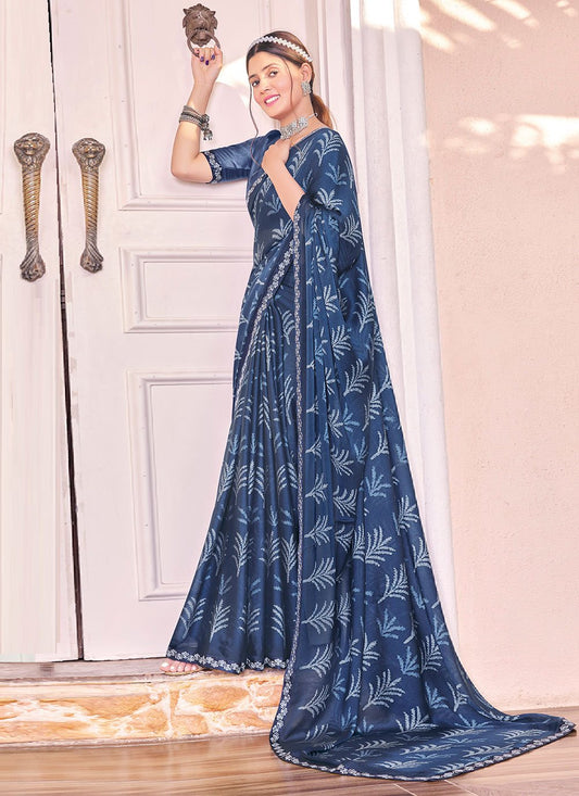 Classic Georgette Blue Print Saree