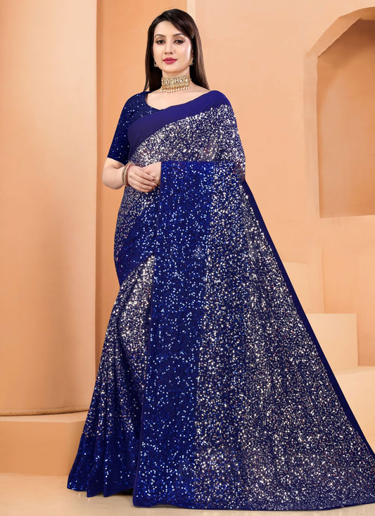 Trendy Saree Georgette Blue Sequins Saree