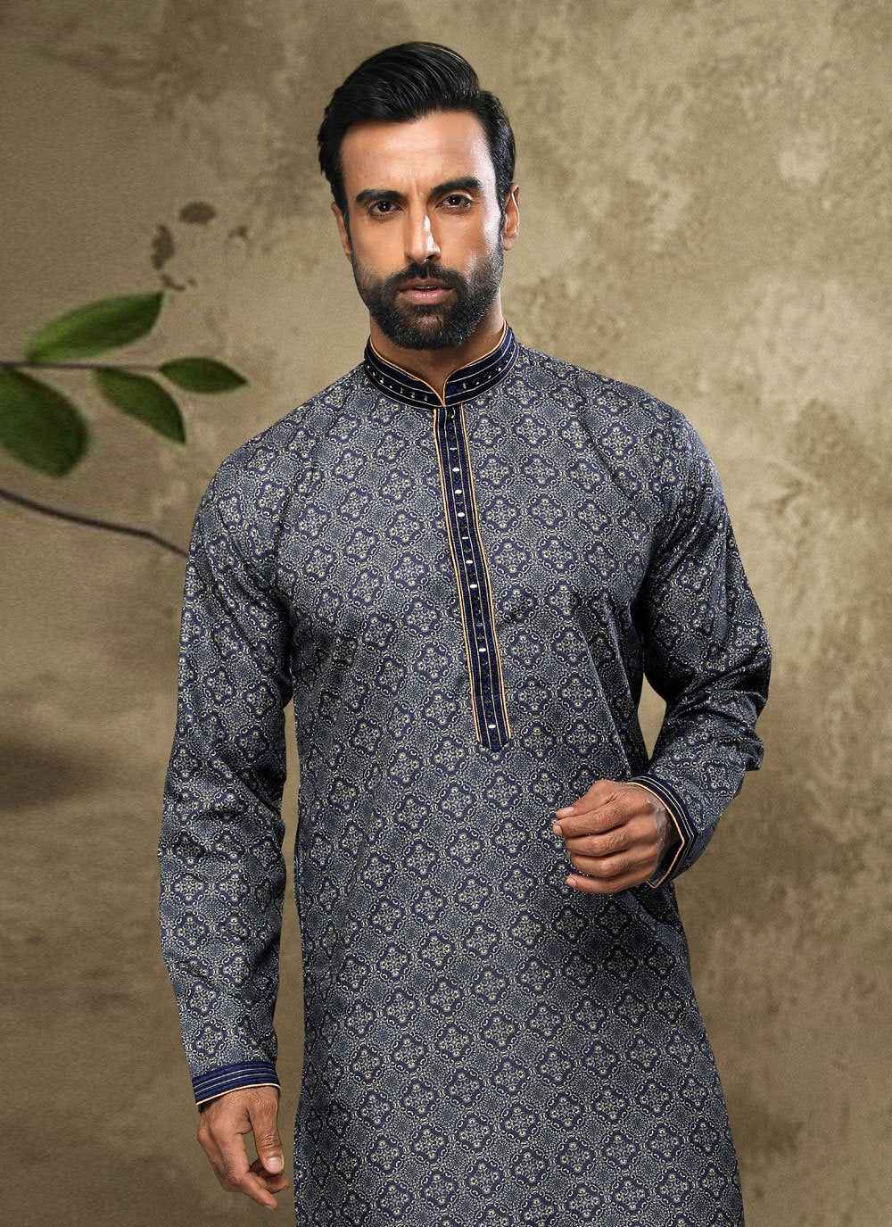 Kurta Pyjama Handloom Cotton Blue Digital Print Mens