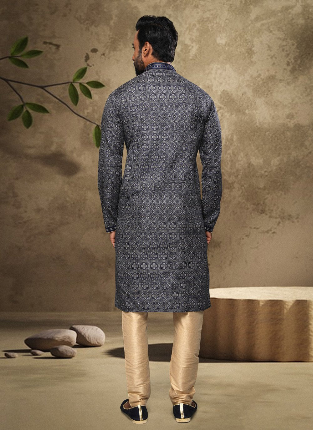 Kurta Pyjama Handloom Cotton Blue Digital Print Mens