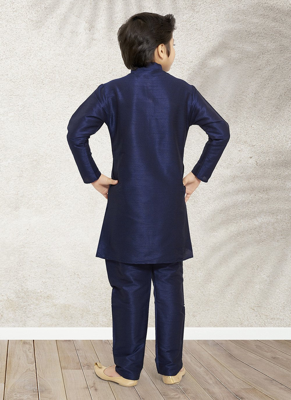 Kurta Pyjama Art Banarasi Silk Blue Plain Kids