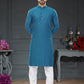 Kurta Pyjama Cotton Jacquard Blue Fancy Work Mens