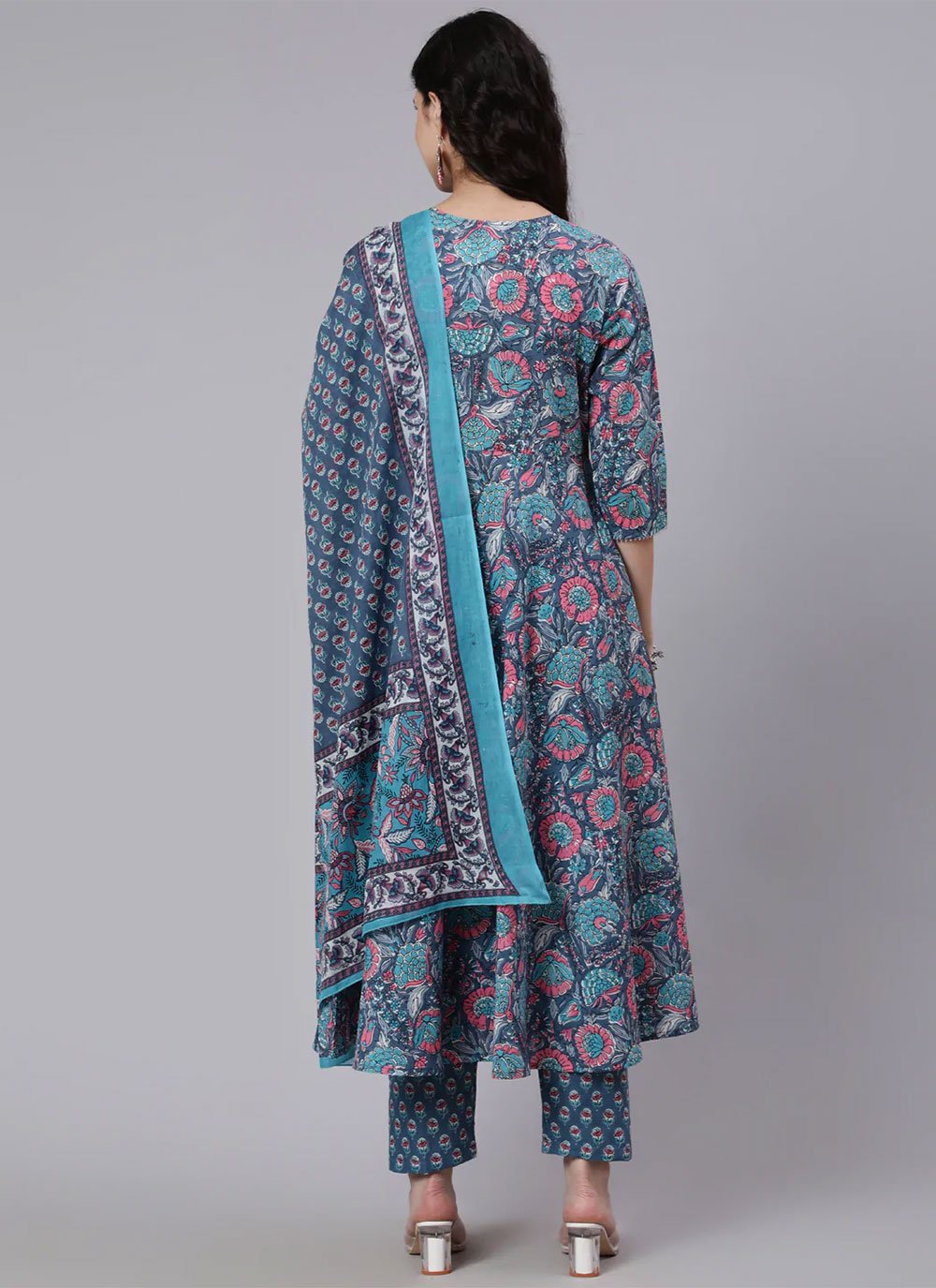 Pant Style Suit Cotton Blue Print Salwar Kameez