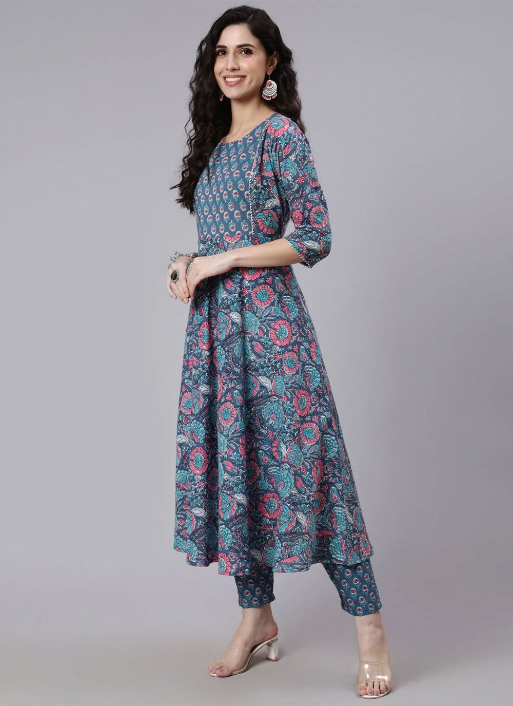 Pant Style Suit Cotton Blue Print Salwar Kameez