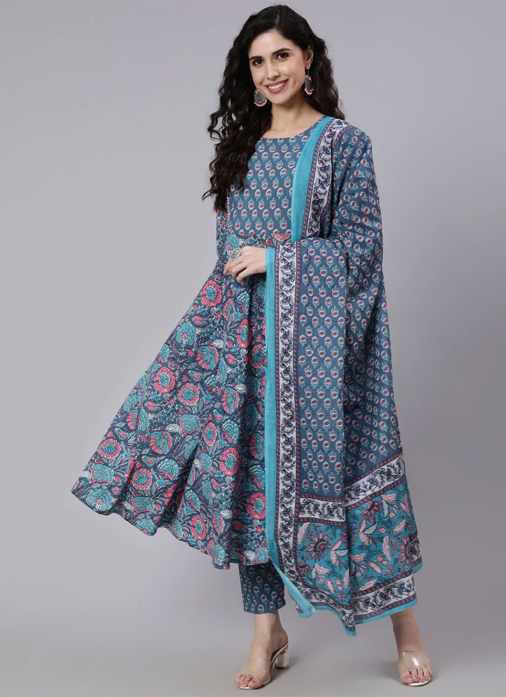 Pant Style Suit Cotton Blue Print Salwar Kameez