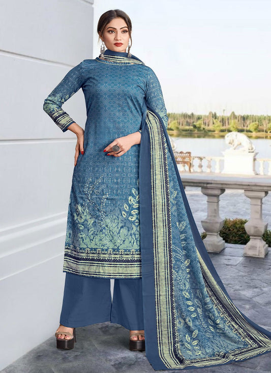 Salwar Suit Cotton Blue Digital Print Salwar Kameez