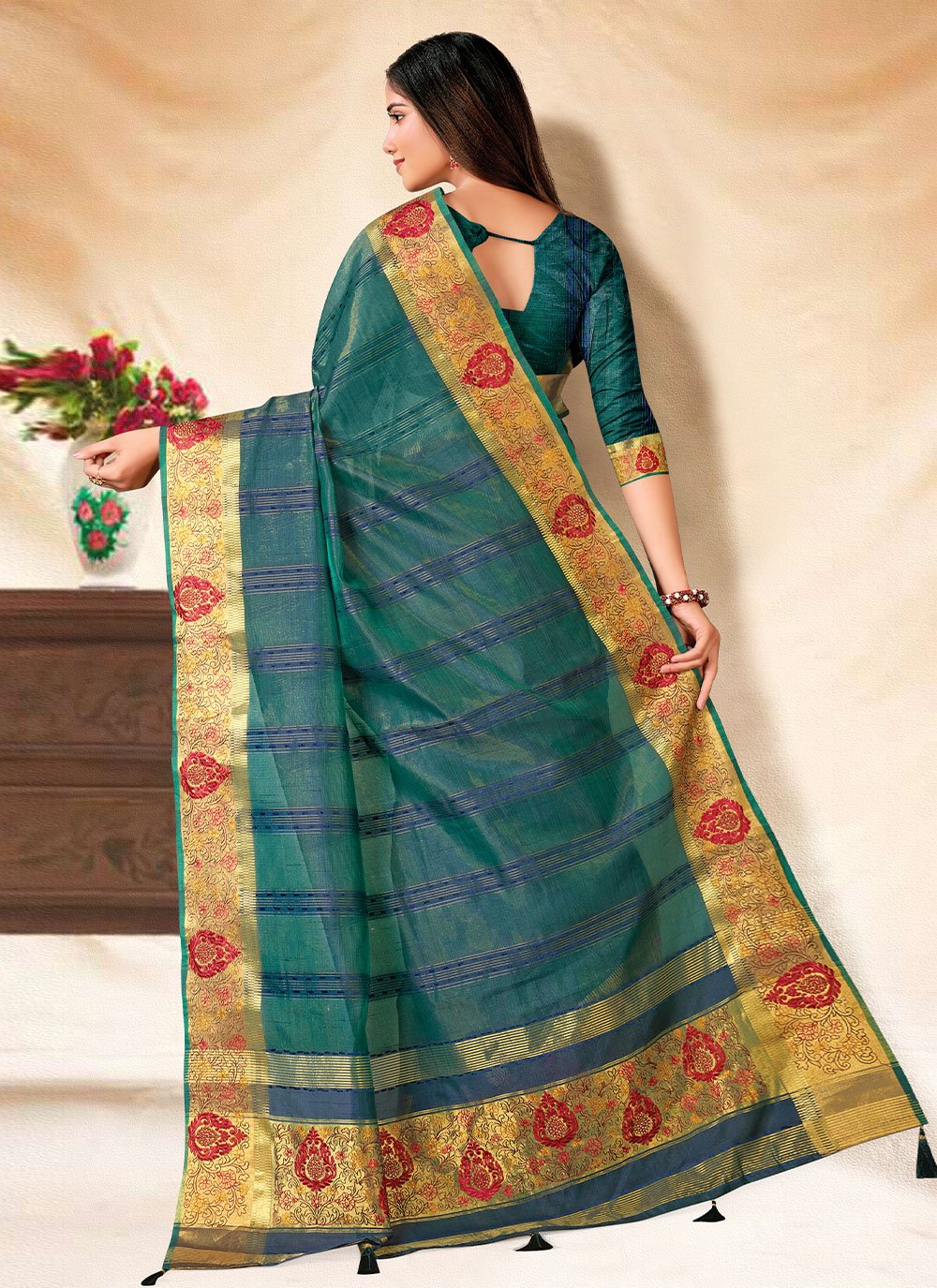 Classic Banarasi Silk Blue Embroidered Saree