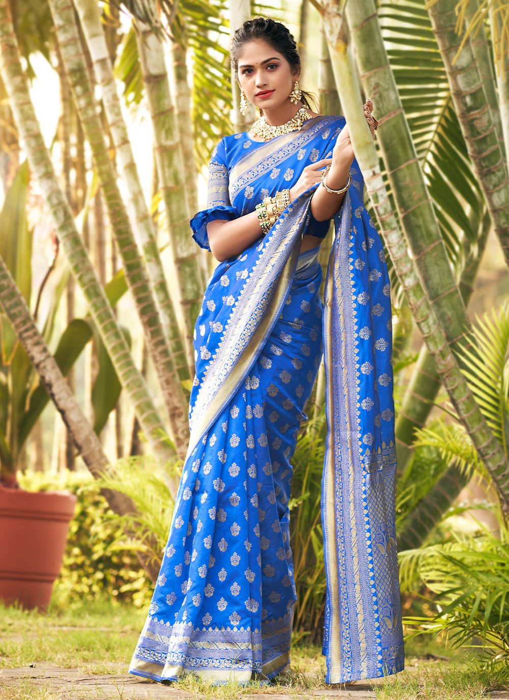 Classic Jacquard Silk Blue Zari Saree