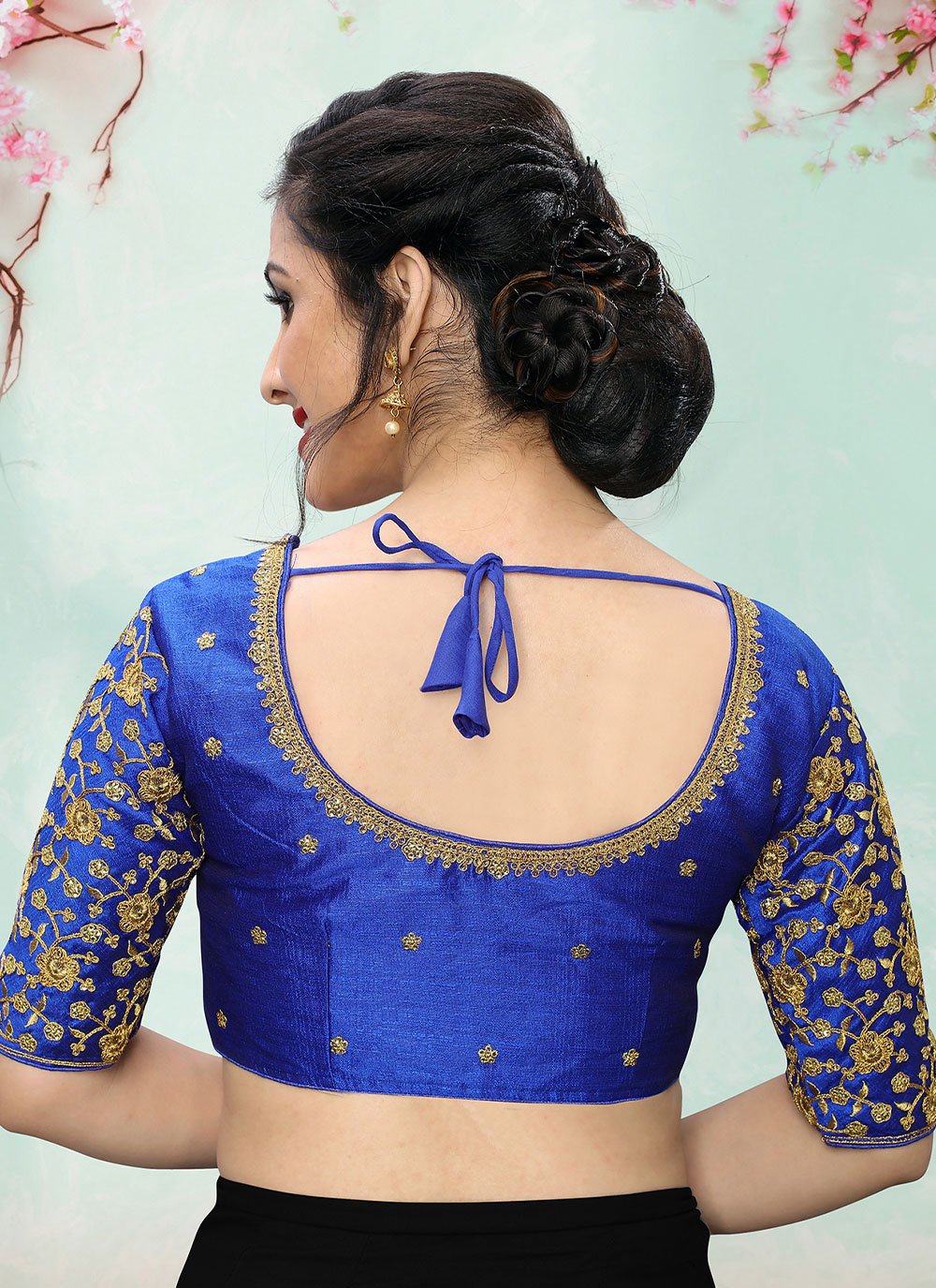 Designer Blouse Silk Blue Embroidered Blouse