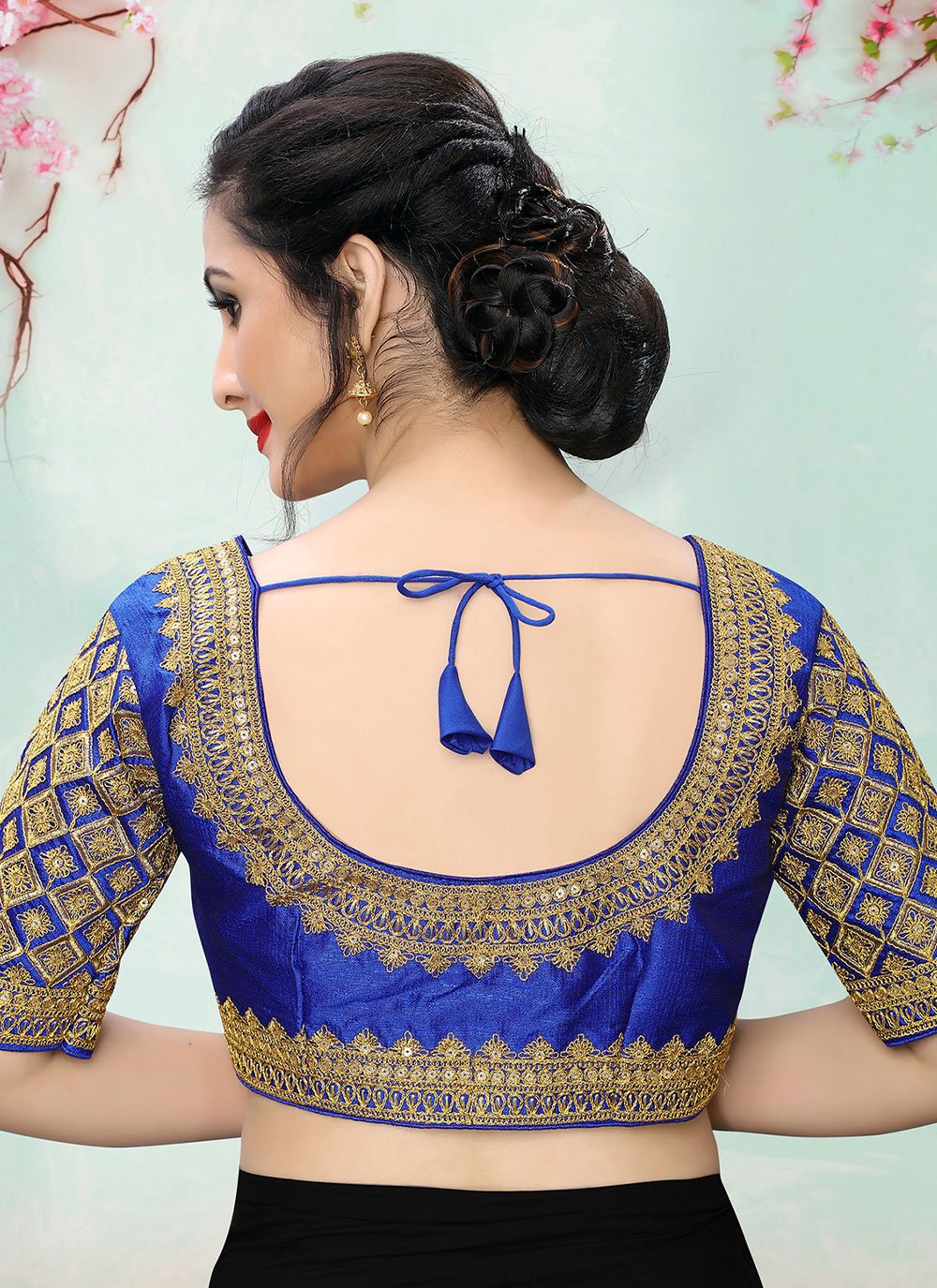 Designer Blouse Silk Blue Embroidered Blouse